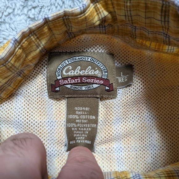 Cabela's Shirt Men's Large Yellow Plaid Safari Series Vented Mesh Roll Tab - Picture 8 of 8